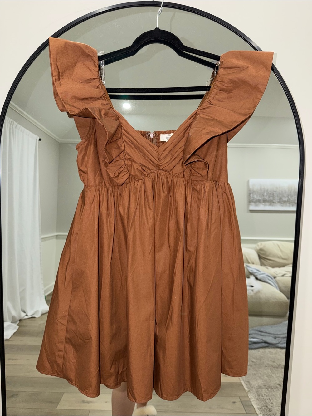 Brown Ruffle-Trim Sleeveless Dress